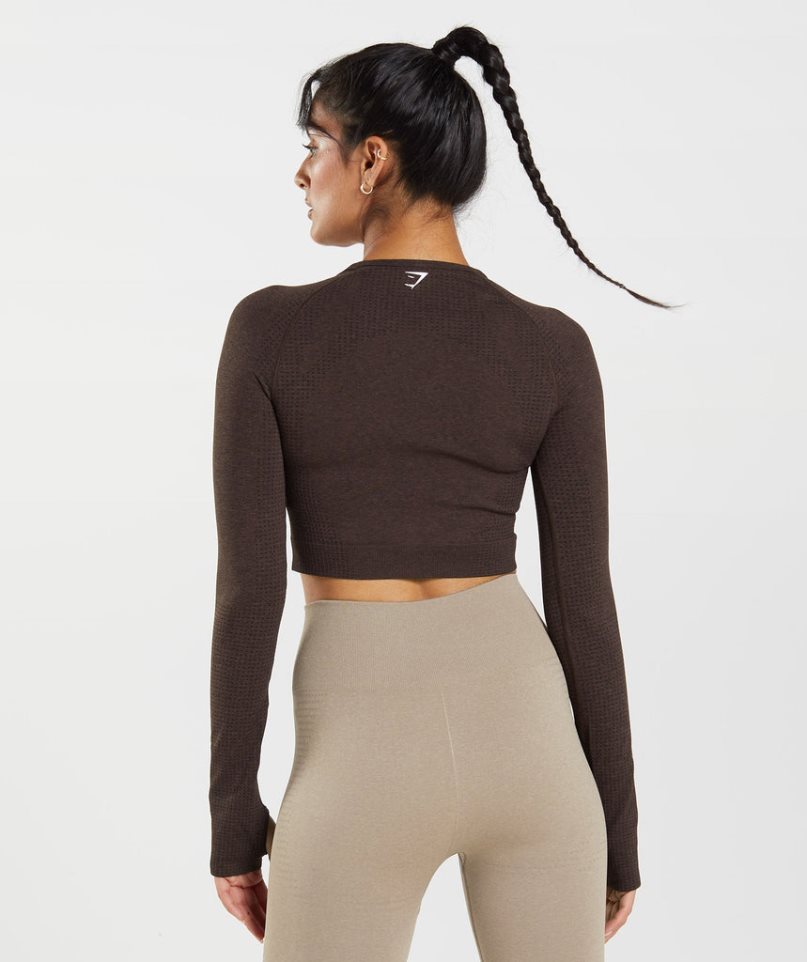 Women's Gymshark Vital Seamless 2.0 Cropped Tops Chocolate | CA 307D68